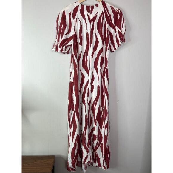 NWT Anine Bing Dahlia Zebra Drop Waist Pleated Skirt Red and Cream Midi Dress - Picture 8 of 9